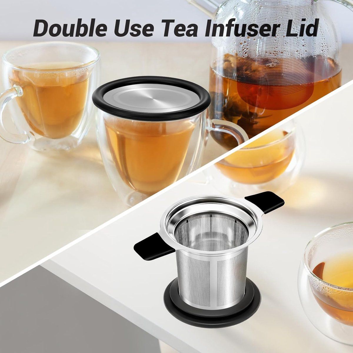 Stainless Steel Tea Strainer, Fine Mesh Loose Leaf Tea Filter with Heat Resistant Handle for Teapots, Mugs and Tea Cups
