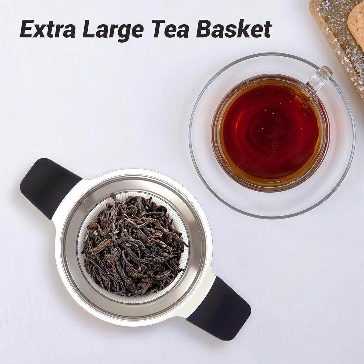 Stainless Steel Tea Strainer, Fine Mesh Loose Leaf Tea Filter with Heat Resistant Handle for Teapots, Mugs and Tea Cups