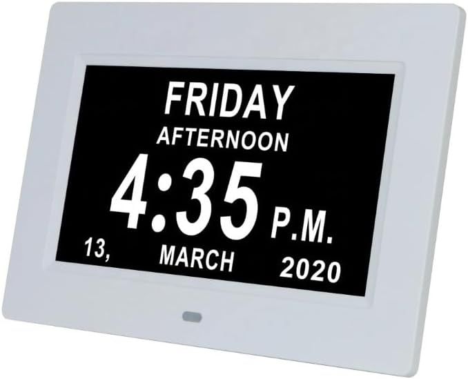 7" Large Display Digital Clock with Detailed Time & Date, Multiple Alarm Reminders,Language Options, Designed specifically for the elderly(White)