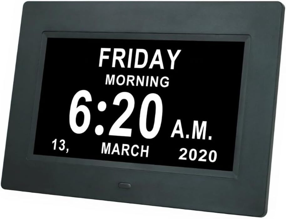 7" Large Display Digital Clock with Detailed Time & Date, Multiple Alarm Reminders,Language Options, Designed specifically for the elderly(Black)
