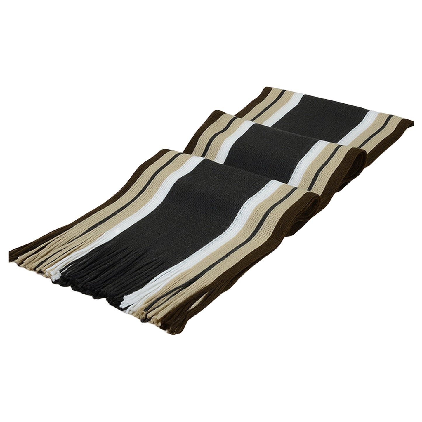 Men's Winter Scarf - Classic Striped Tassel Edge Soft Warm Scarf, Woolen Yarn Knitted Scarf Dark Gray
