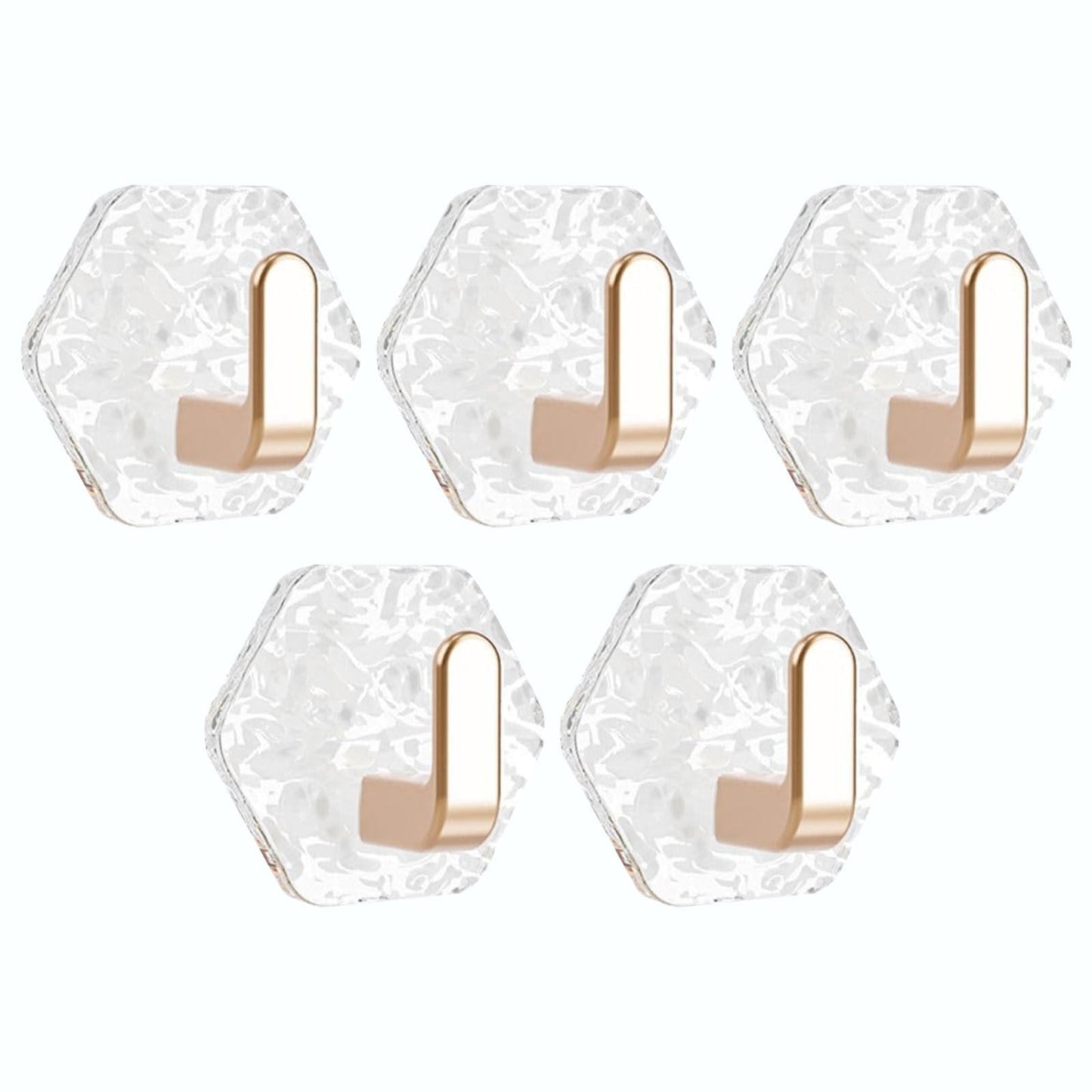 Wall Mount Hooks Hexagon Adhesive Hooks with Water Design No Drill Wall Hanging Storage Rack Damage Sticky Hooks for Kitchen Bathroom Towel Hanging(5Pc) One Size Gold