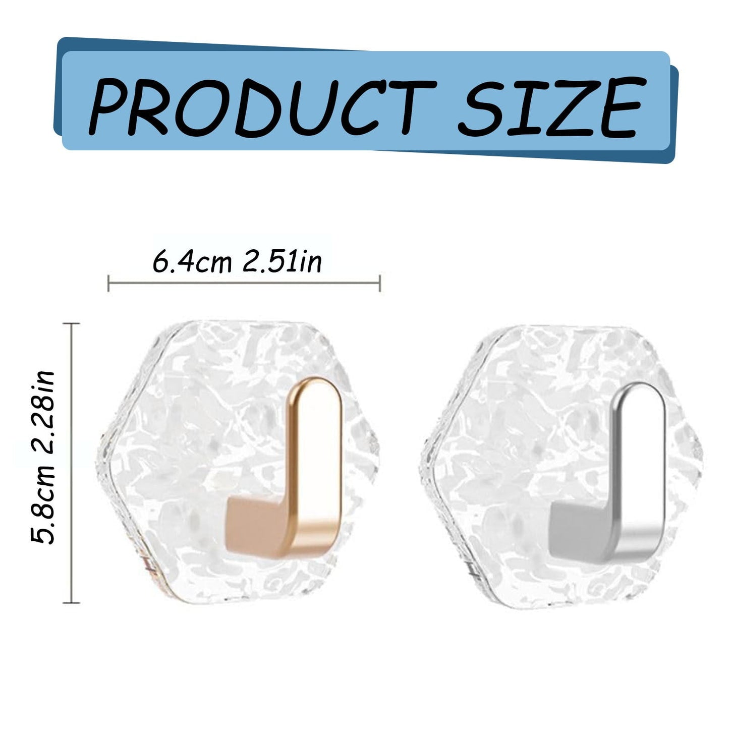 Wall Mount Hooks Hexagon Adhesive Hooks with Water Design No Drill Wall Hanging Storage Rack Damage Sticky Hooks for Kitchen Bathroom Towel Hanging(5Pc) One Size Gold