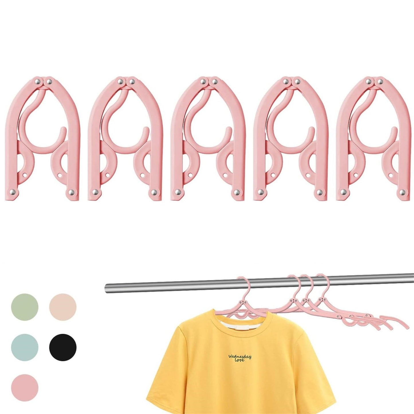 Folding Clothes Hanger Pink 5Pcs Travel Foldable Hangers Update Portable Plastic Hanger Travel Accessories Must Haves Clothes Drying Rack Folding Hanger for Traveling Camping Flying Rv One Size Green
