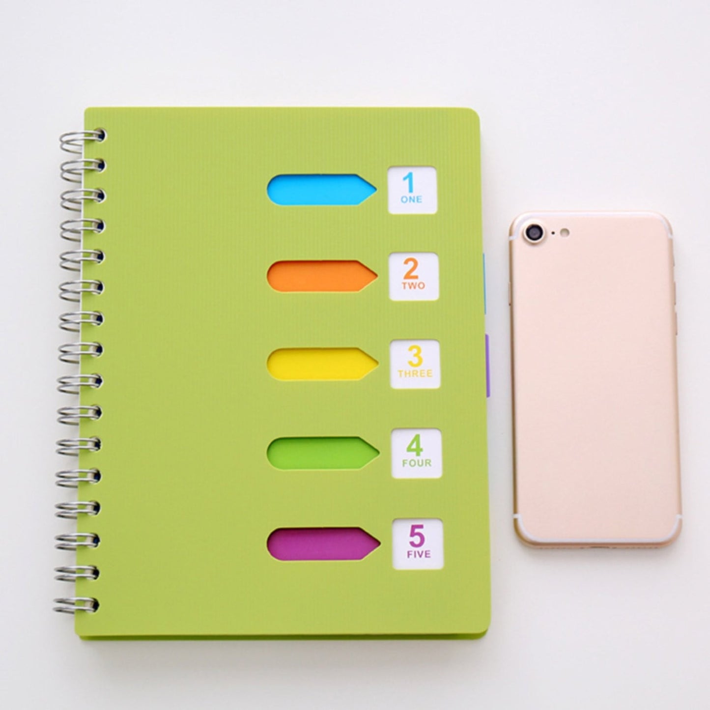 5 Subject Notebook College Ruled,Small Spiral Notebook 5x7 with Removable Divider Tabs, Lined Spiral Notebook for Women,220 Pages A5 Spiral Notebooks for Note Taking,Blue Light Green