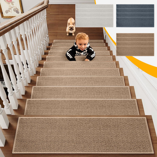 4-Piece Non-Slip Stair Treads, Self-Adhesive Striped Carpet Mats, Absorbent & Quiet Step Pads, Can Be Cut to Fit, Washable for Indoor Staircase Safety\u200b\u200b Gray 2