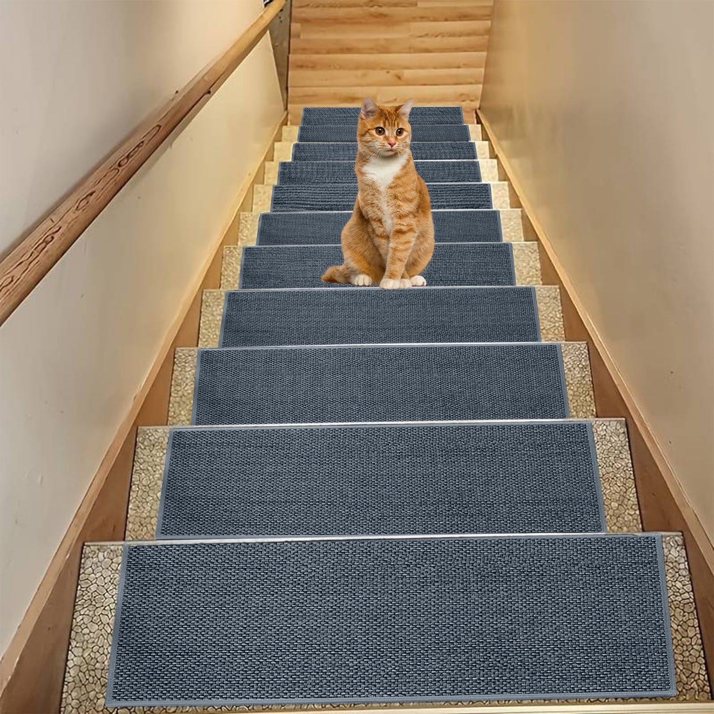 4-Piece Non-Slip Stair Treads, Self-Adhesive Striped Carpet Mats, Absorbent & Quiet Step Pads, Can Be Cut to Fit, Washable for Indoor Staircase Safety\u200b\u200b Gray 2