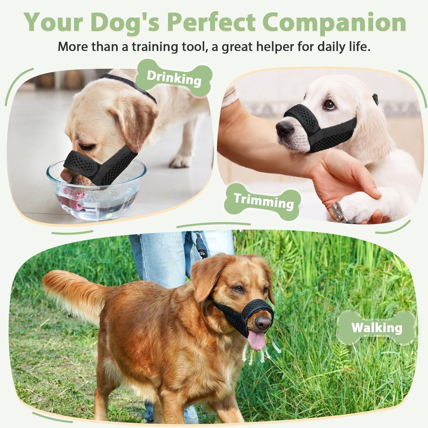 Dog mouth cover, used for chewing beauty, breathable, adjustable, allowing for large sips of water （black L）