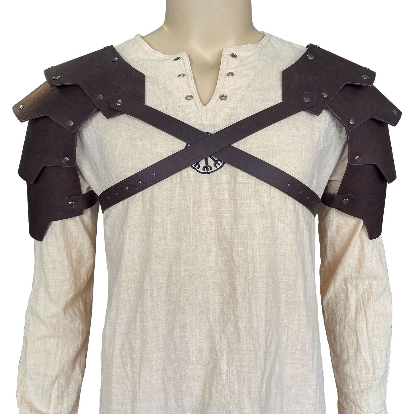 Medieval Faux Leather pauldron , Vintage Mercenary Knight Shoulder Armor for Cosplay Costume (dark brown)