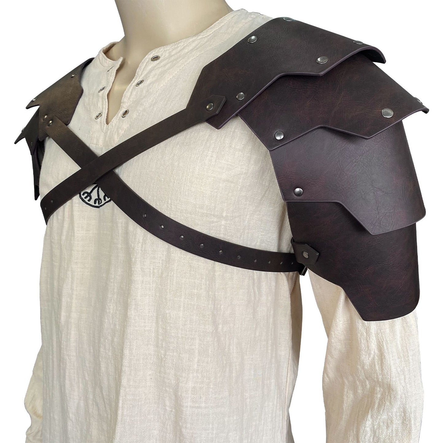 Medieval Faux Leather pauldron , Vintage Mercenary Knight Shoulder Armor for Cosplay Costume (dark brown)