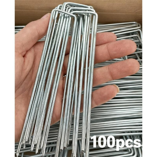 100 Pack 4*10cm  Landscape Staples  Gauge Garden Staples, Galvanized Ground Stakes  Pins, Lawn Yard Stakes for Gardening Plant Support Tent Fence Landscaping