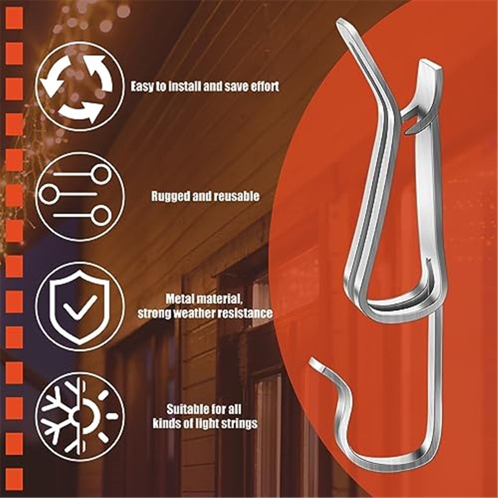100 Pcs Christmas Light Clips Metal Gutter Hooks for Outdoor Xmas Hangers for Shingles Roof Seasonal Lighting Gutter Clips Hanging Festival Xmas Outside Decoration