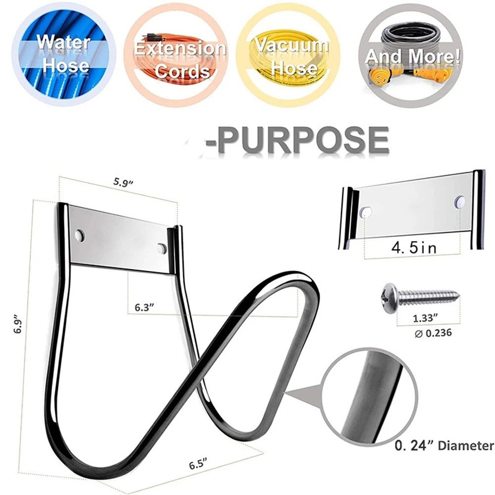 Garden Hose Holder Stainless Steel Small Wall Mount Garden Hose Hook, Ideal for Water, Air, Hydraulic Hose, Ropes, Extension Cords Heavy Duty & Rust Proof
