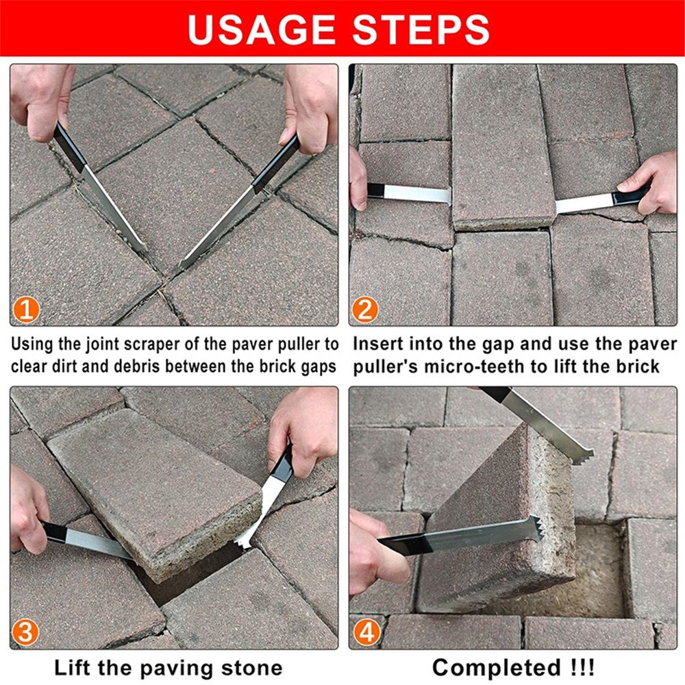 Paver Removal Tool, 2 Pcs Paver Puller Tool With Double Joint Scraper, Micro-Tooth Groove And Non-Slip Rubber Handle, Paver Extractor Tool For For Garden, Lawn, Patio, Brick, Block & Paver Replacement