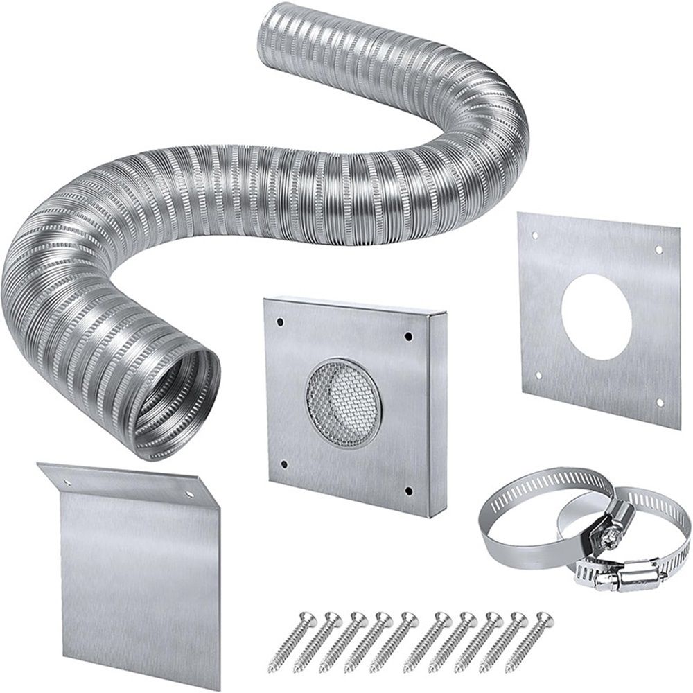 Pellet Stove Fresh Air Intake Kit, 2" x 60" Outside Cold Air Kit for Pellet Stove Pipe, Aluminum Flex Vent Pipe for Corn with Wall Plate Screen & Screw Hose Clamps