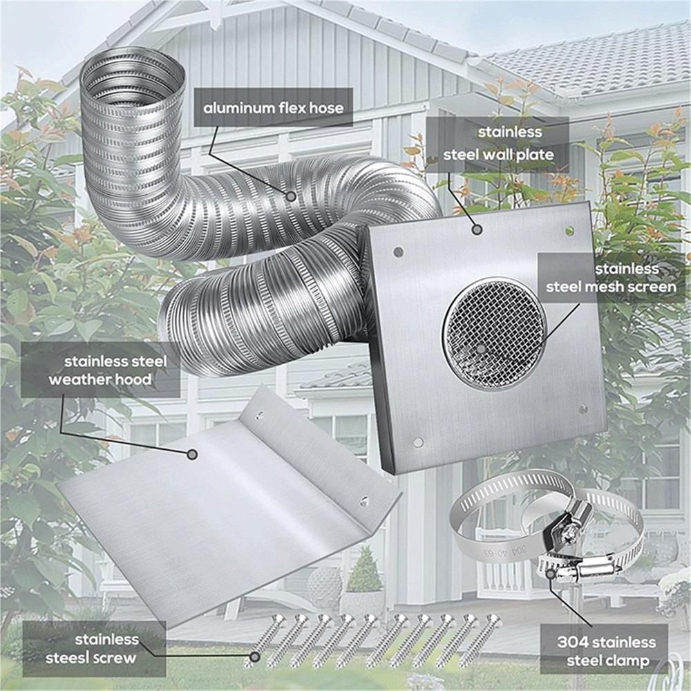 Pellet Stove Fresh Air Intake Kit, 2" x 60" Outside Cold Air Kit for Pellet Stove Pipe, Aluminum Flex Vent Pipe for Corn with Wall Plate Screen & Screw Hose Clamps
