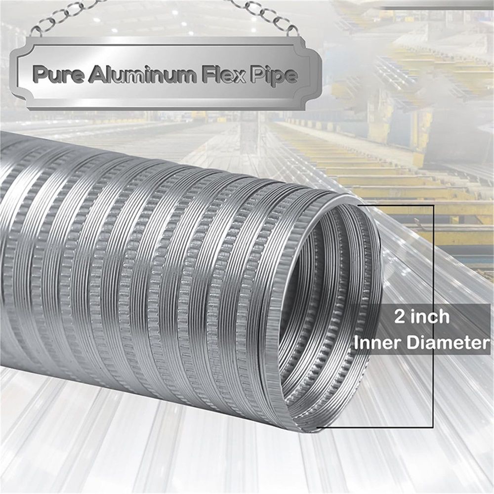 Pellet Stove Fresh Air Intake Kit, 2" x 60" Outside Cold Air Kit for Pellet Stove Pipe, Aluminum Flex Vent Pipe for Corn with Wall Plate Screen & Screw Hose Clamps