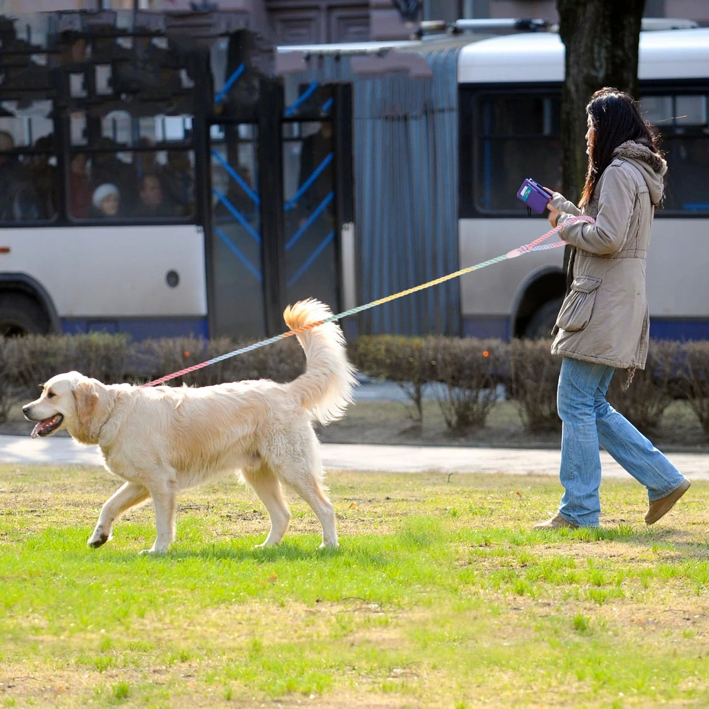 Dog rope 150cm hand woven cotton rope, suitable for small and large dogs, new gold heavy-duty metal buckle (cherry blossom powder 150cm * 1.2cm)