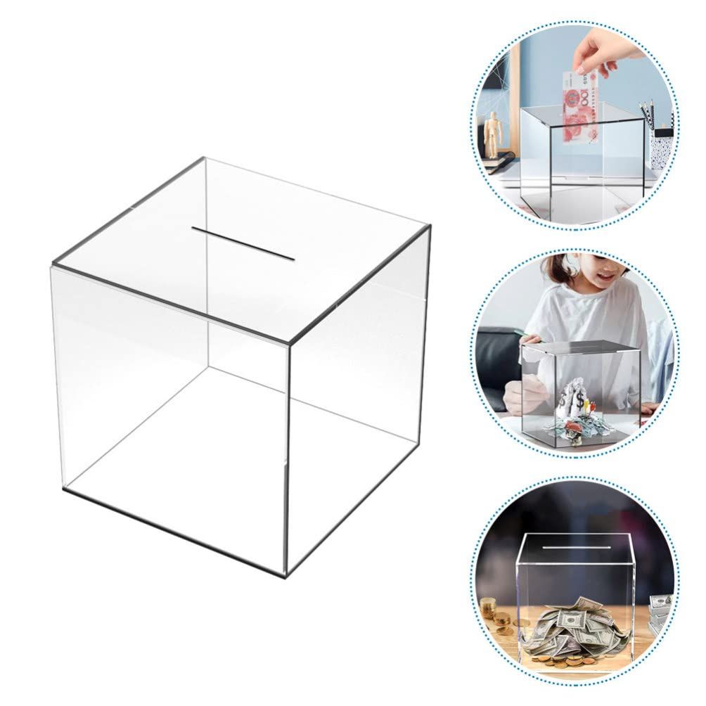 Clear Piggy Bank for Adults, Clear Acrylic, Money Tip Change Box to Help Budget and Save, Unopenable Savings Coin Money Jar Box for Adults(Square small size 12 * 12cm)