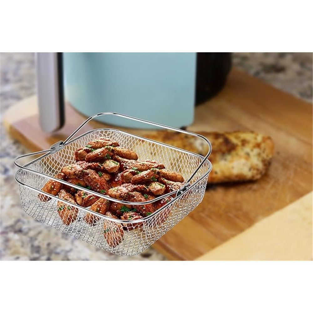 Square Air Fryer Basket Air Fryer Accessories, 304 Stainless Steel Mesh Basket with Handle Replacement Accessory