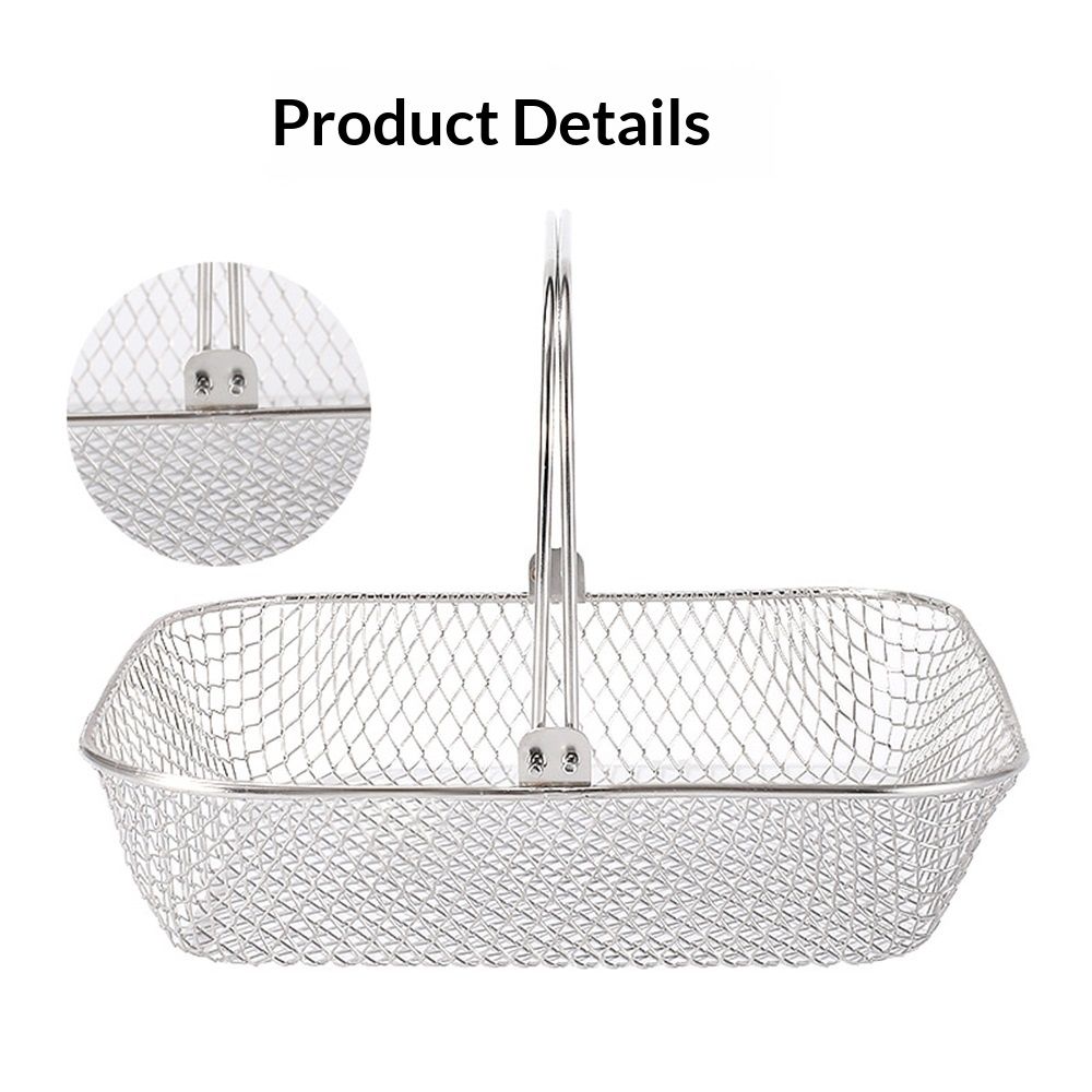 Square Air Fryer Basket Air Fryer Accessories, 304 Stainless Steel Mesh Basket with Handle Replacement Accessory