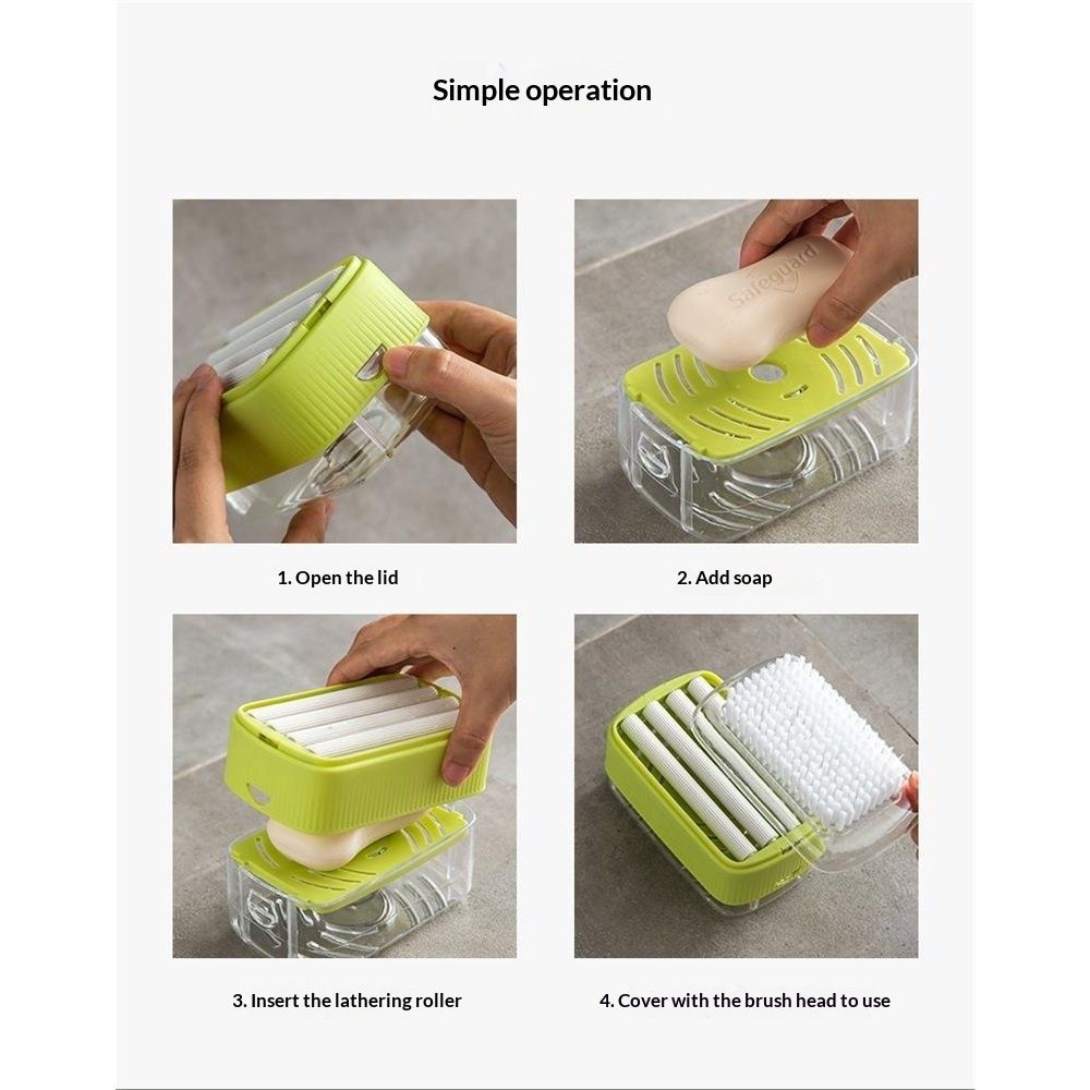 2 pack Rolling Soap Box for Laundry,Hands Free Foaming, Multifunctional Soap Box Scrubber & Storage Dispenser,Portable Bar Dispenser Brush for Laundry, Home & Travel KeepsSoap Dry & Hygienic (Green)