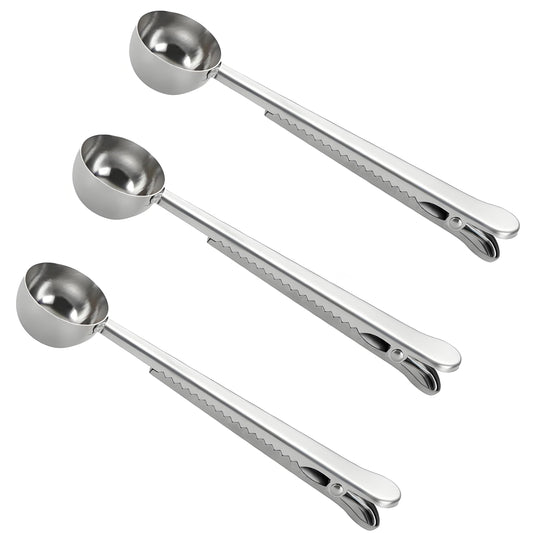 4 Pack of Coffee Scoops, stainless steel measuring scoop, with coffee bag clip, suitable for ground coffee, espresso beans, milk powder, protein powder