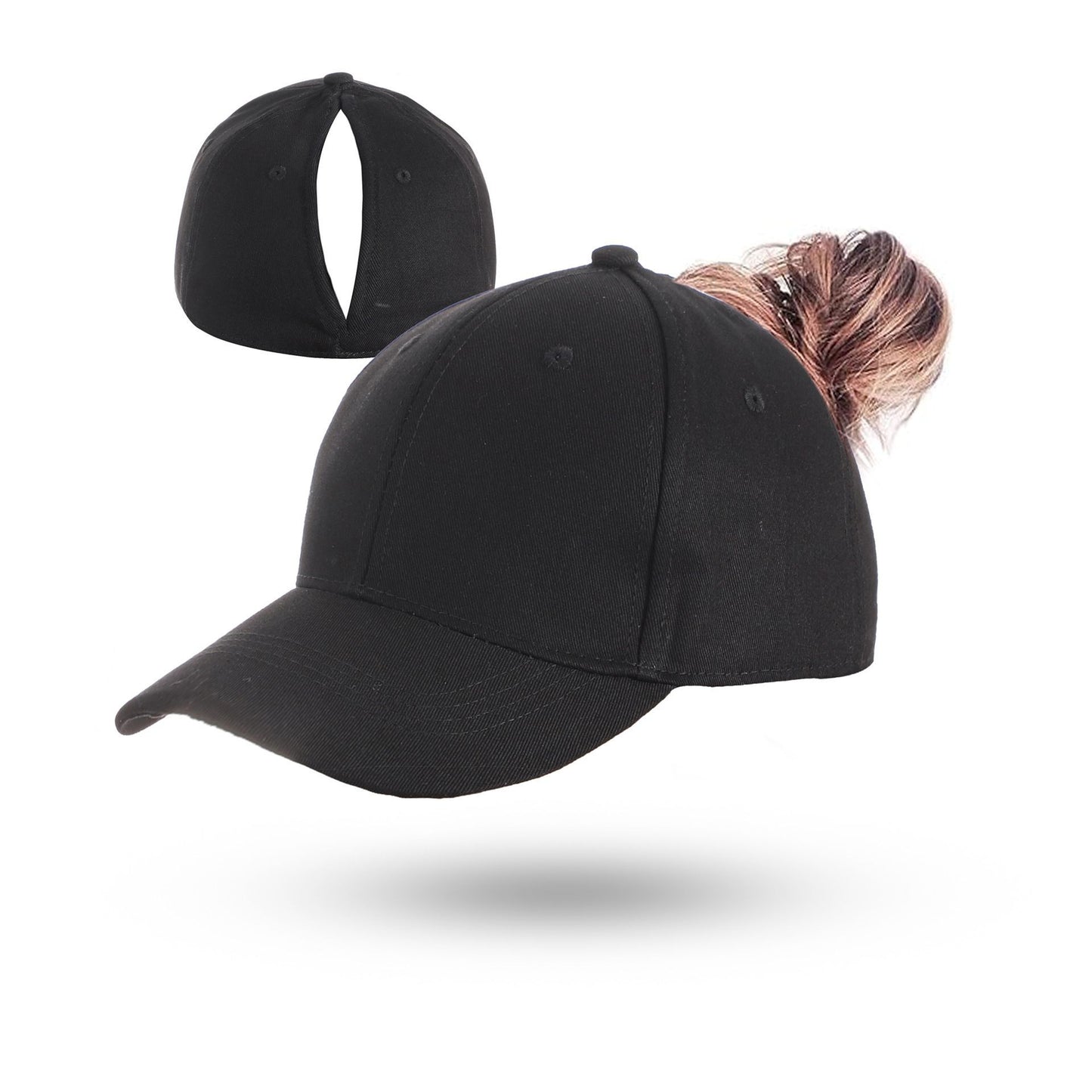 Magnetic Ponytail Cap Cotton Mesh Black