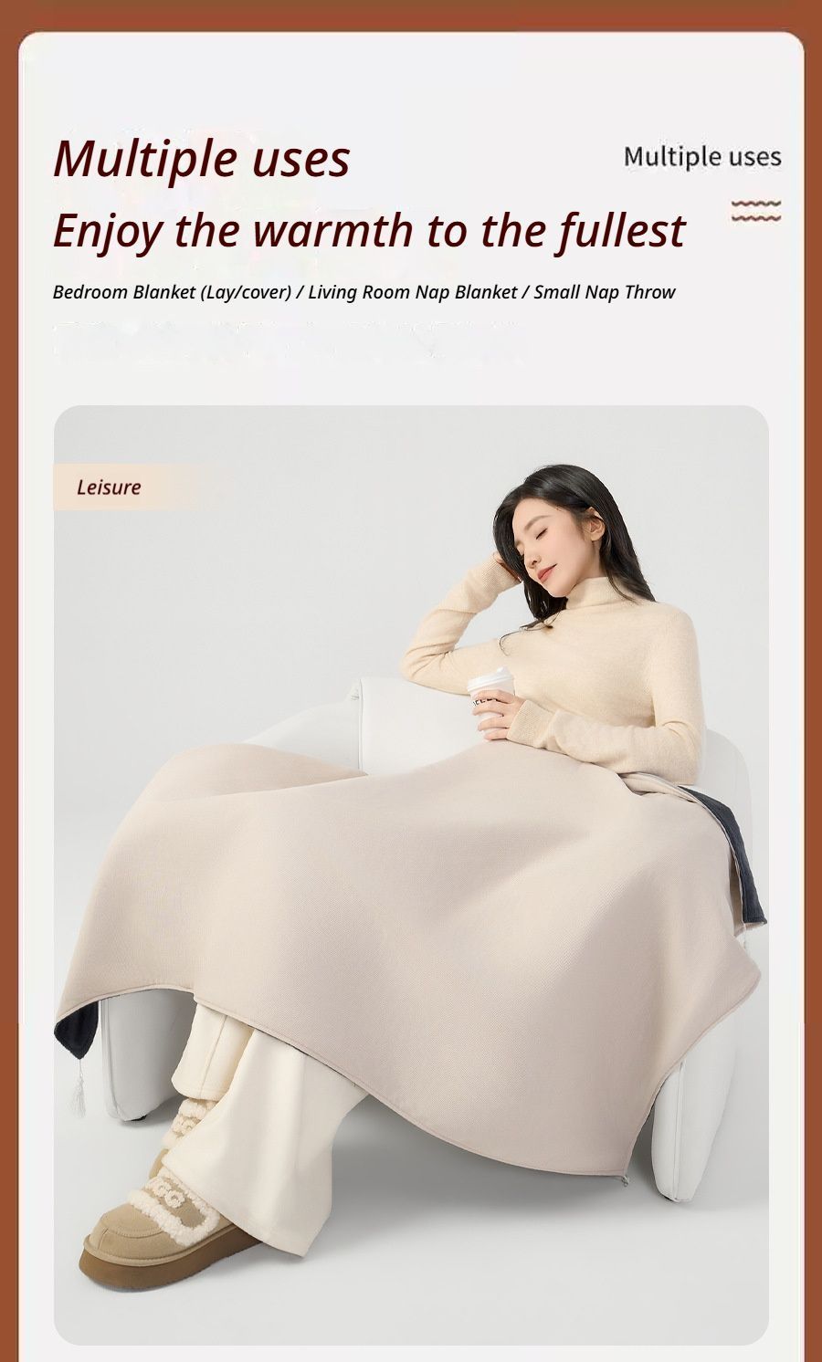 USB Washable Heated Shawl-No Power Bank Included-Apricot
