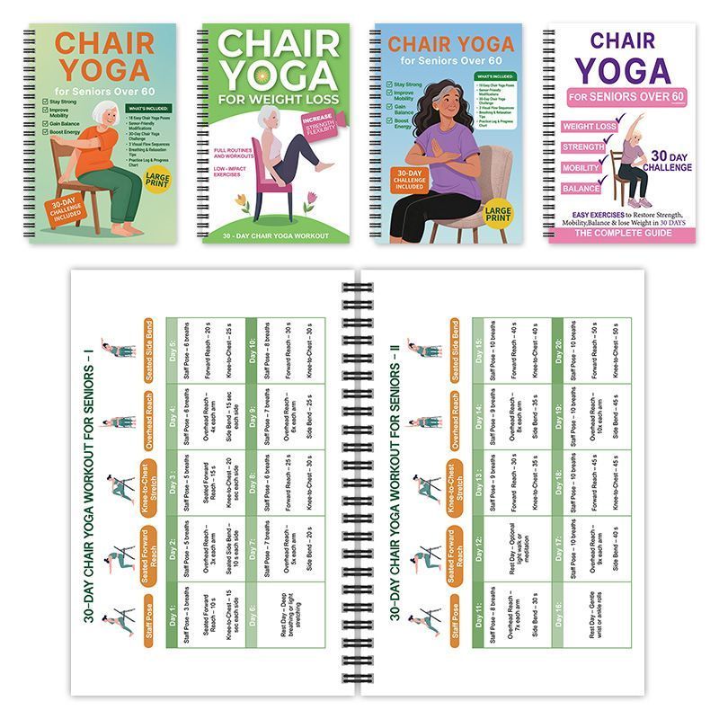 Triple Coil Bound Elderly Yoga Logbooks, Breathing Awareness, All-Round Improvement & Balance Awareness Sets