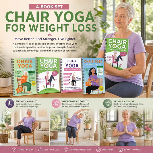 Complete 4 Pack Coil Bound Senior Chair Yoga Weight Loss Notebooks, All Four Workout Program Collections