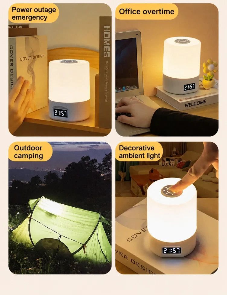 LED USB Night Light With Clock Display, Touch Operated, 3 Color Dimmable, Dual Power Supply, Suitable For Bedside, Late Reading, Practical Family Gift