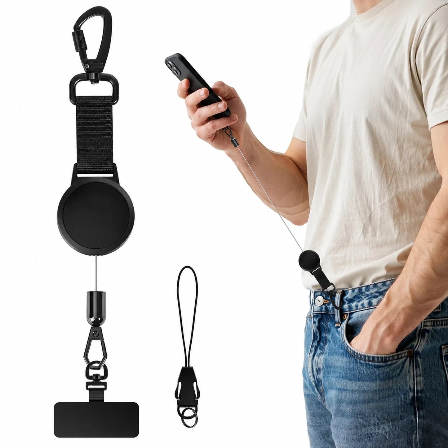 Square Tail Retractable Lanyard, Elastic Pull Key Holder, Durable Woven Webbing Strap For Phone, Bags And Daily Keys