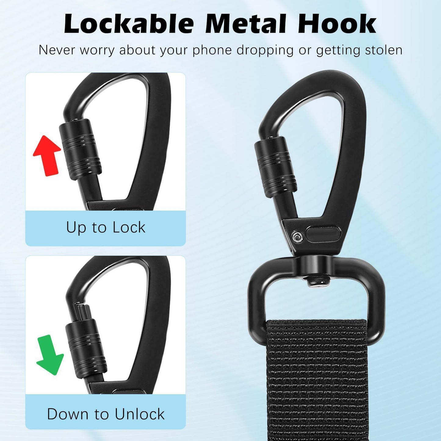 D Ring Mobile Phone Lanyard With Stainless Steel Sheet, Stretch Retractable Key Strap, Practical Webbing Accessory For Bags & Keys