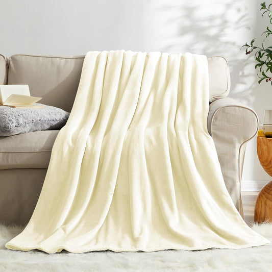 Soft Flannel Fleece Mini Throw Blanket, Light Warm Plush Cover For Daily Use, Off White, 70X100cm, Size XS, Convenient Portable Home Rug