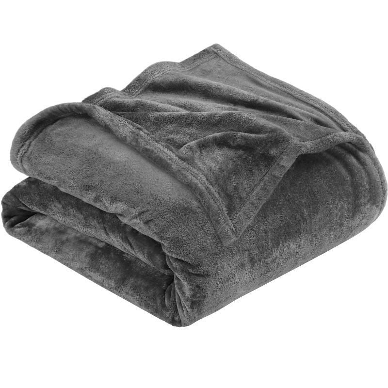 Luxuriously Soft Flannel Fleece Throw Blanket, Thick Warm Plush Rug For Bedroom & Sofa, Dark Grey, 200X230cm, Size XXL, Large Size Family Cover