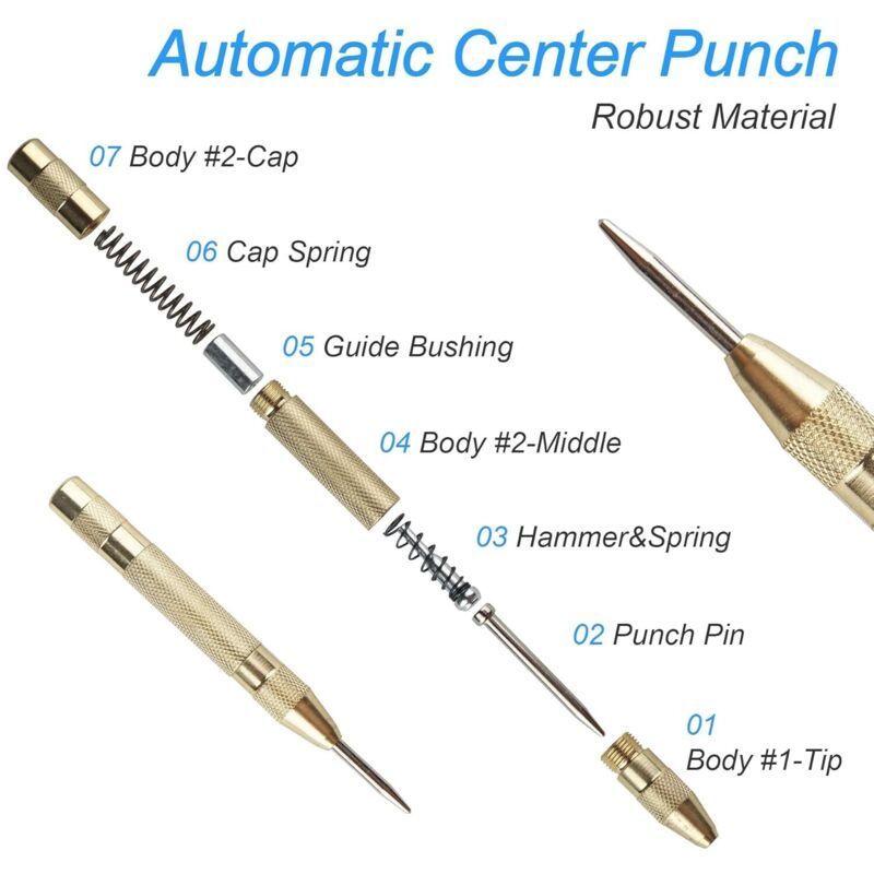 2 Pcs 4 InAutomatic Center Pins Yellow Wood Glass, Robust Steel Auto Marking Tool for Metal