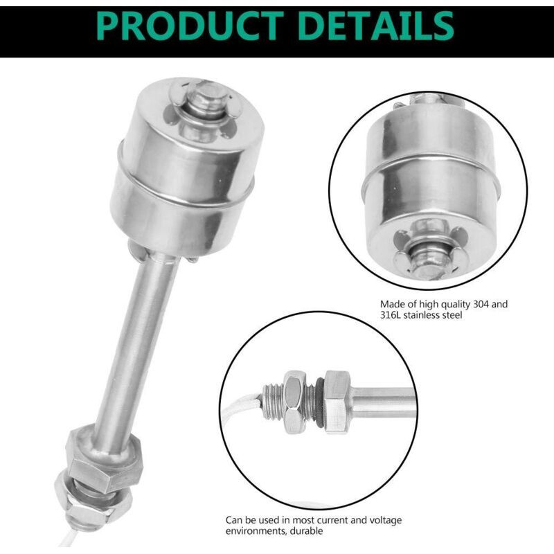 Stainless Steel Temperature Resistant Float Switch for Liquid Water Level Sensor 0220V for Safety Monitoring and Industrial Equipment, 100mm