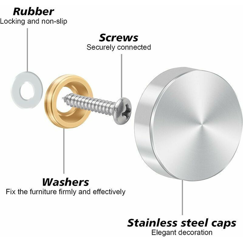 12 Pcs Cover Screws in Steel Stainless Screws a Mirror, 16mm