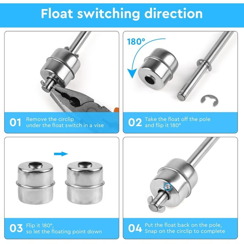 Float Switch in Stainless Steel Water Level Regulator 0 220 V Pool, Pond Liquid Level Sensor Water Level Sensor M10, for Pump a Water, 150 mm