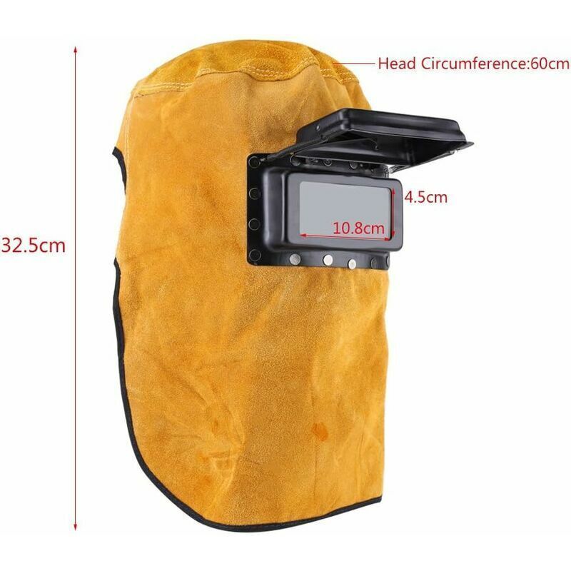 Protective Mask for Welding Helmet Breathable., Leather Lens Heat Resistant Full Protection Welding Hood with Flap