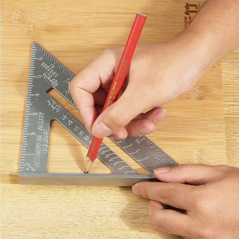 4, in, 1 Aluminum Carpenter Square Woodworking Ruler with Marking Gauge and Protractor