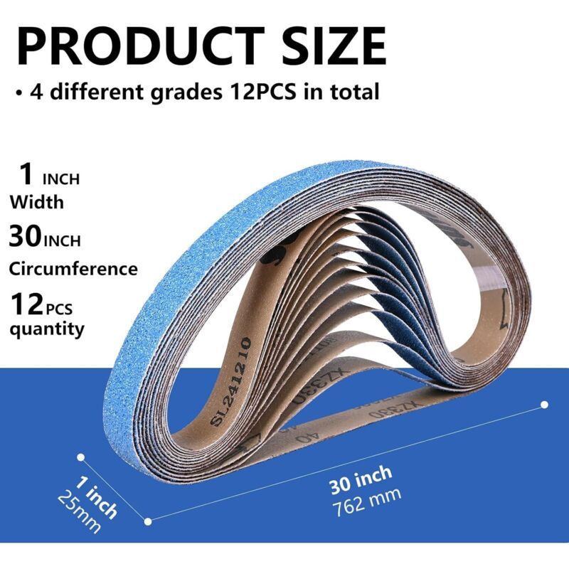 12 Pcs Bandes Abrasives Corindon of Zirconium Elimination of the Rouille Grain 40 and 60 and 80 and 120 Broyage of Seals Metall, 25 X 762 mm, 762 mm