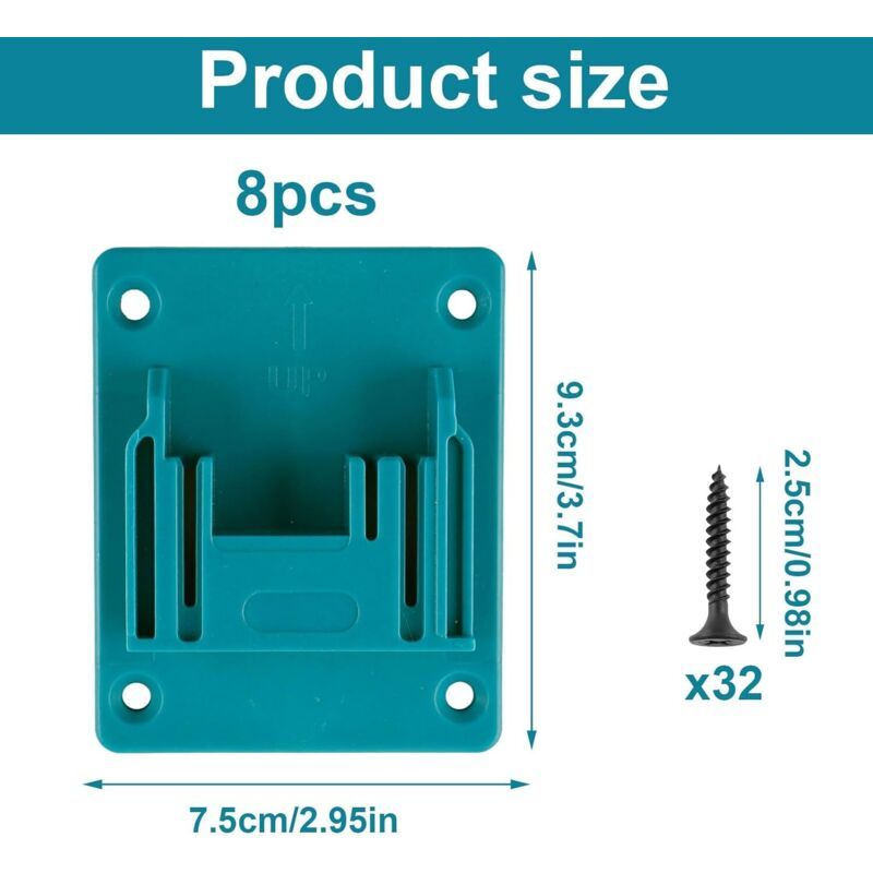 8 Pcs Holder Tools Wall Compatible with Makita 18V, Blue Cyan, Mounted Der Perceuse for Makita Wireless of Machine Atelier Stockage