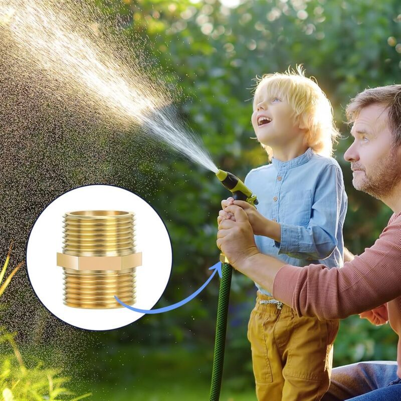 3 Pcs Double Nipple Thread Outdoor in Brass Rust, Robust and Anti-Double Hexagonal Nipple Fittings in Brass Suitable for Drinking Water, 0.75 Inch