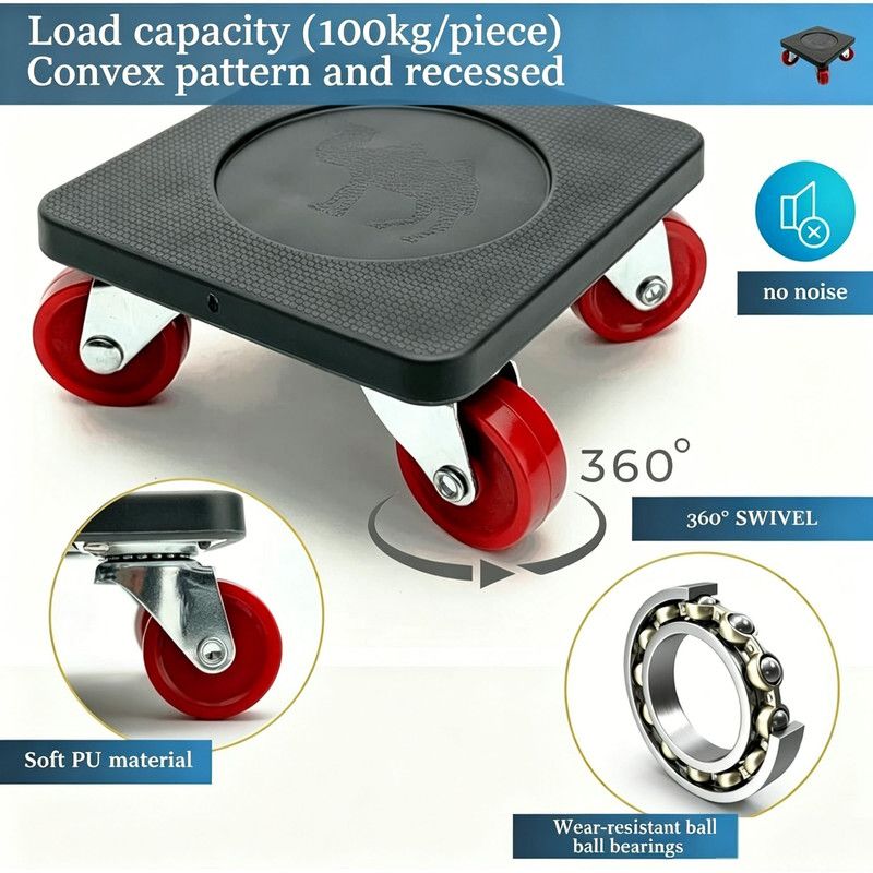 Furniture Mover Heavy Furniture Casters Load Capacity Up to 400 Kg, 360 Degree Swivel Casters and Lifting Bar