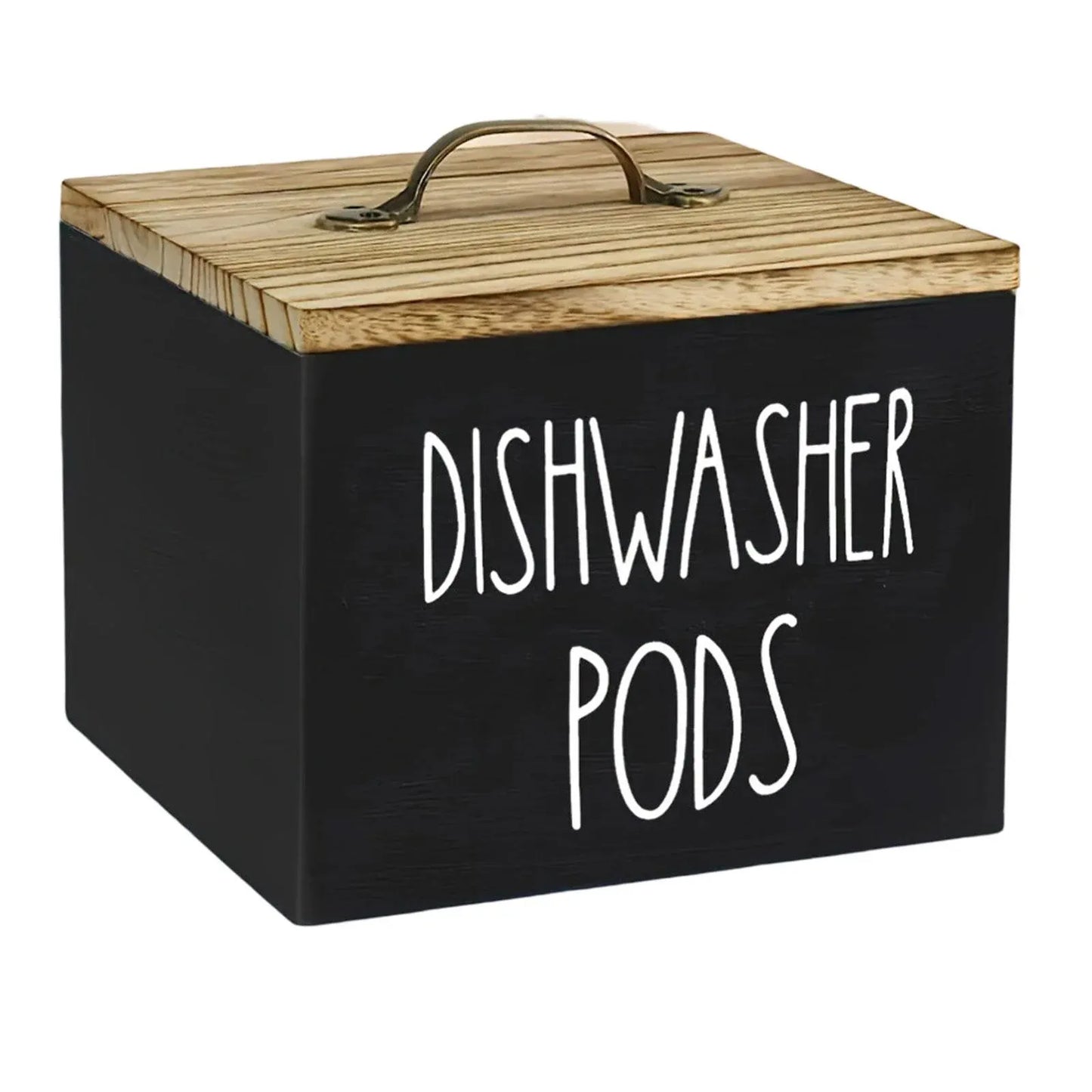 Black Wooden Dishwasher Pod Storage Container With Lid, Farmhouse Countertop Organizer