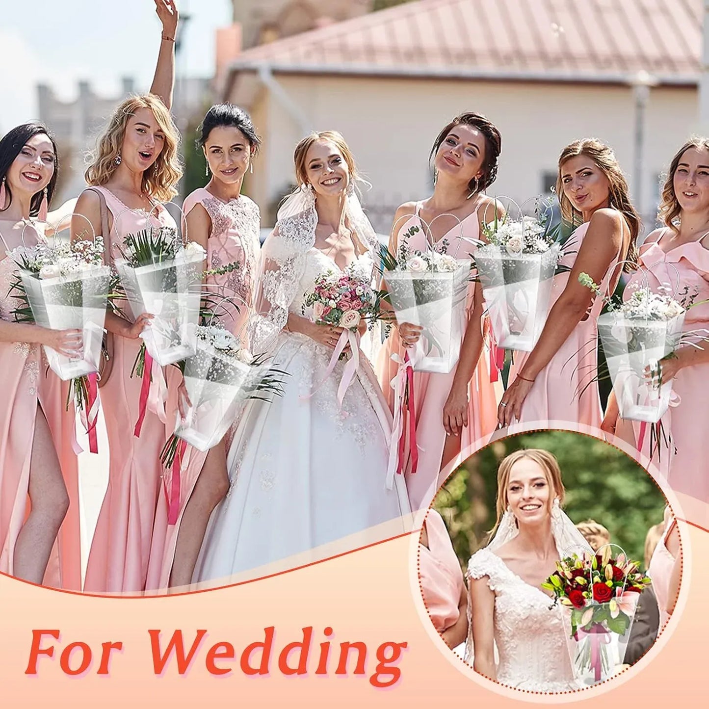Clear Flower Bouquet Bags With Handles, Large Transparent Florist Gift Packaging for Wedding Birthday and Valentines Day