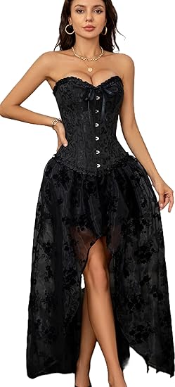 Corset Tops for Women, Bustier Shapewear Lingerie, Lace Waist Push Up Bodysuit black L