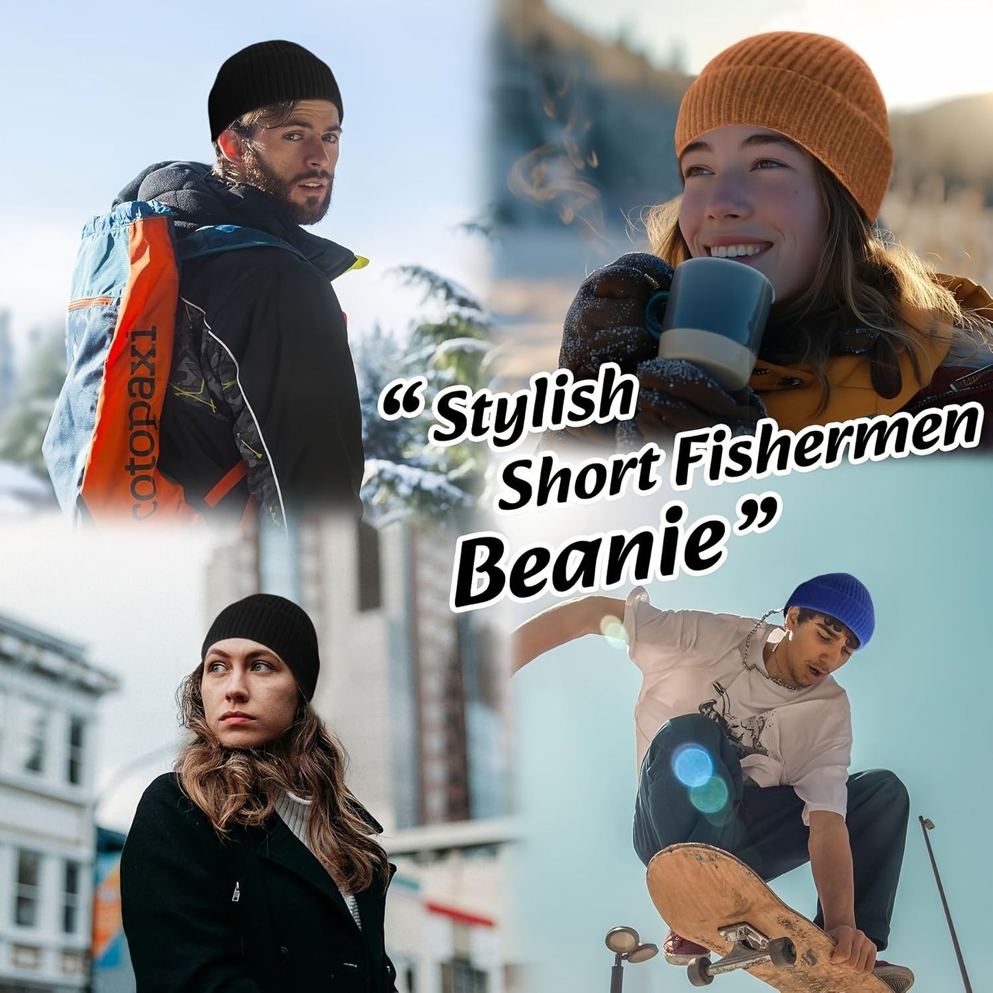 Men's Short Brimless Fisherman Beanie - Black